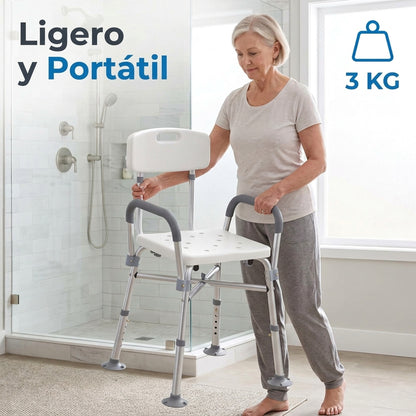 Homcom Silla Ducha Personas Mayores Con Respaldo Y Reposabrazos Gris_5