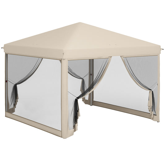 Outsunny Carpa Plegable 3x3 M Con Mosquiteras Anti-uv Marco De Acero Beige_0