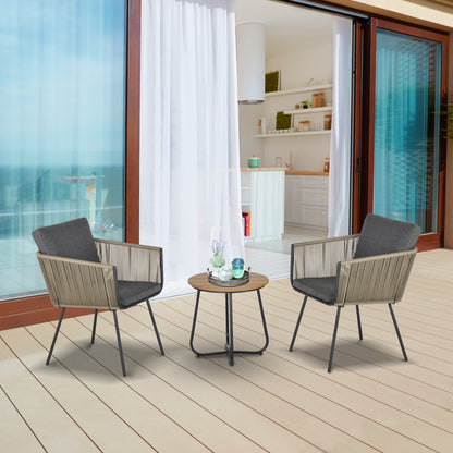 Outsunny Conjunto De Muebles De Ratán 1 Mesa Redonda Y 2 Sillas Con Cojines_1