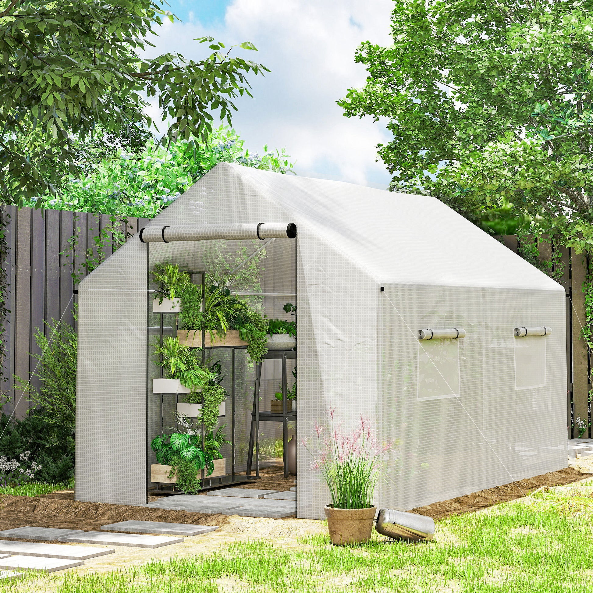 Outsunny Invernadero De Exterior 2x3x2 M Con 4 Ventanas De Malla Blanco_1