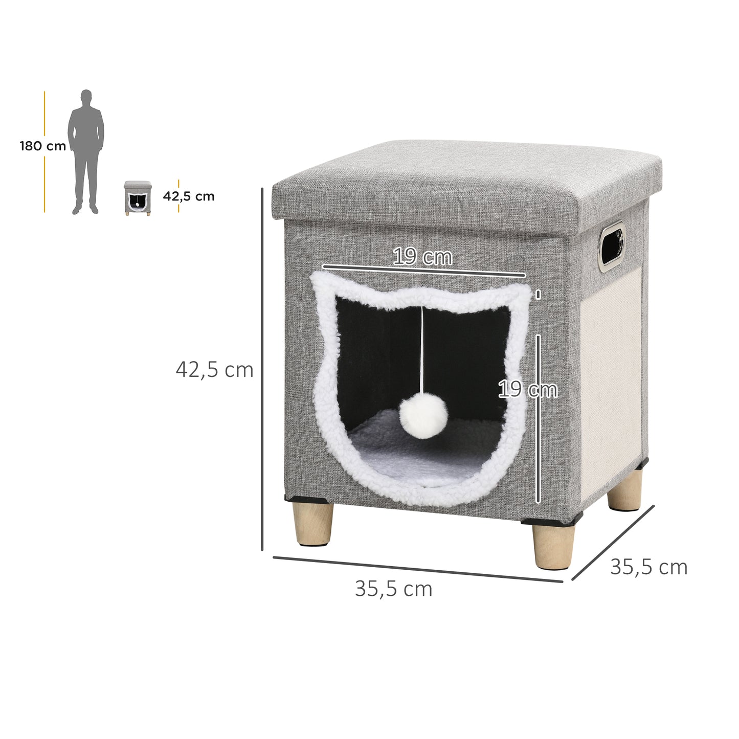 Pawhut Cama Cueva De Gatos 2 En 1 Tipo Reposapiés 35,5x35,5x42,5 Cm Gris_2