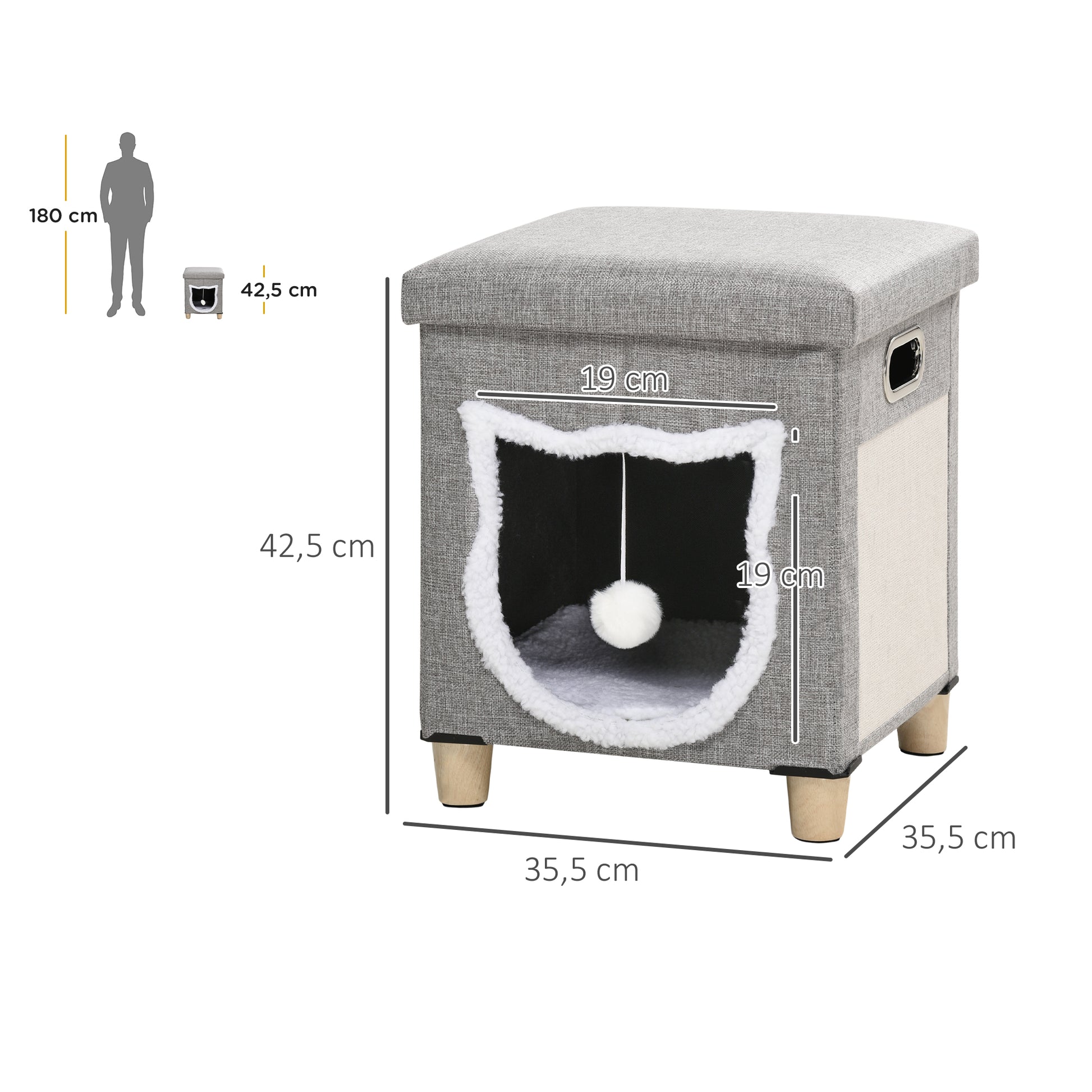 Pawhut Cama Cueva De Gatos 2 En 1 Tipo Reposapiés 35,5x35,5x42,5 Cm Gris_2