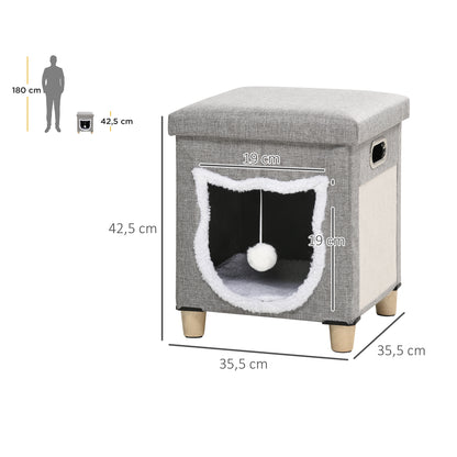 Pawhut Cama Cueva De Gatos 2 En 1 Tipo Reposapiés 35,5x35,5x42,5 Cm Gris_2
