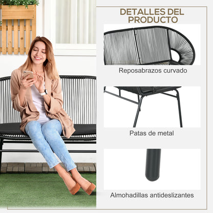 Outsunny Silla Acapulco De 2 Plazas Con Reposabrazos Cojines 132x72x83 Cm Negro_5