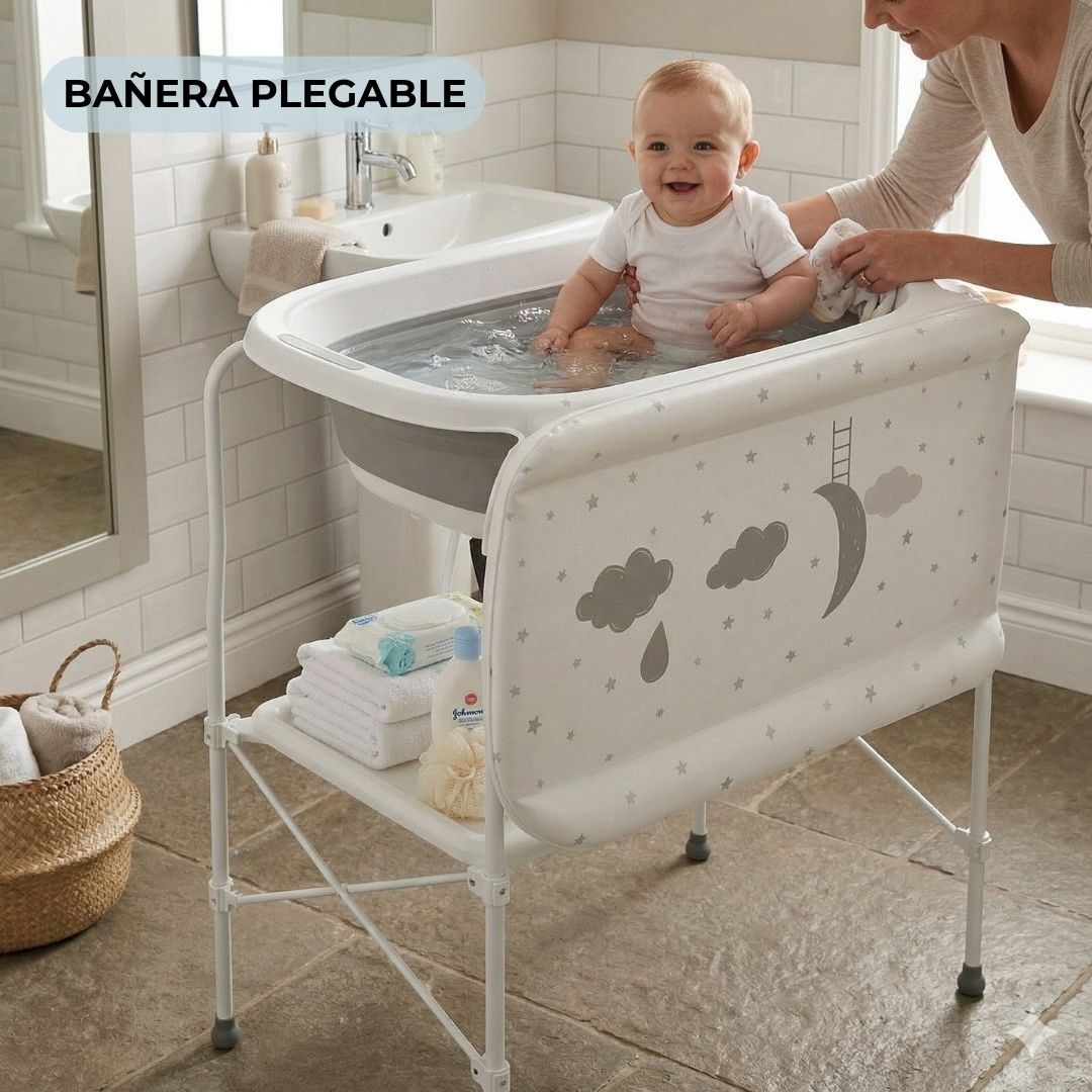Bathby | Bañera Bebé 5 En 1 Plegable Con Soporte, Cambiador, Bandejas, Desagüe (gris Standard)_1