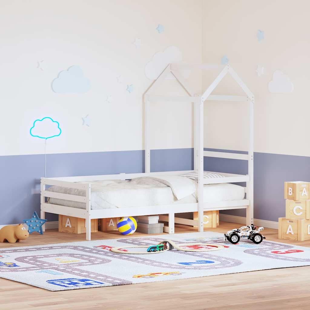 Techo De Cama Infantil Madera Maciza Blanco 118x70x176,5 Cm_1