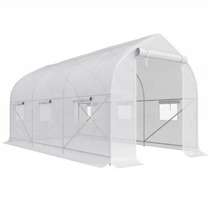 Homcom Invernadero De Túnel Jardín 4x2x2 M Con 6 Ventanas Y Puerta Blanco_0