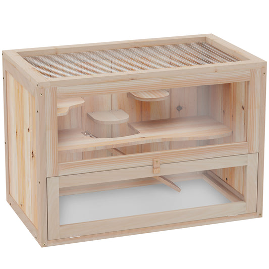 Jaula Madera Para Hámster Pawhut Natural 60x35x42 Cm_0