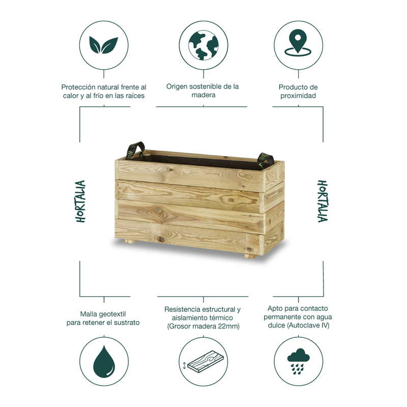 Jardinera Rectangular De Madera Tratada Para Exterior Ghio Hortalia 70x30x40 Cm_4