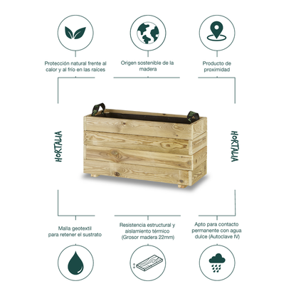 Jardinera Rectangular De Madera Tratada Para Exterior Ghio Hortalia 70x30x40 Cm_4