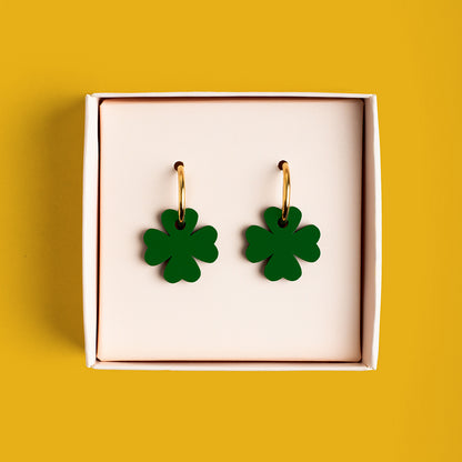 Pendientes Trébol de Cuatro Hojas - Aro de Acero Quirúrgico y Bañado en Oro de 18k - Nature Vibes_1