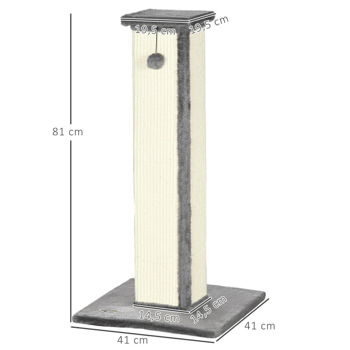 Pawhut Poste Rascador Para Gatos Altura 81 Cm Con Poste De Sisal Y Bola Colgante_2