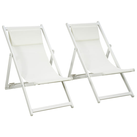 2 Tumbonas Plegables Outsunny Aluminio, Texteline Blanco 58x96,5x91,5 Cm_0