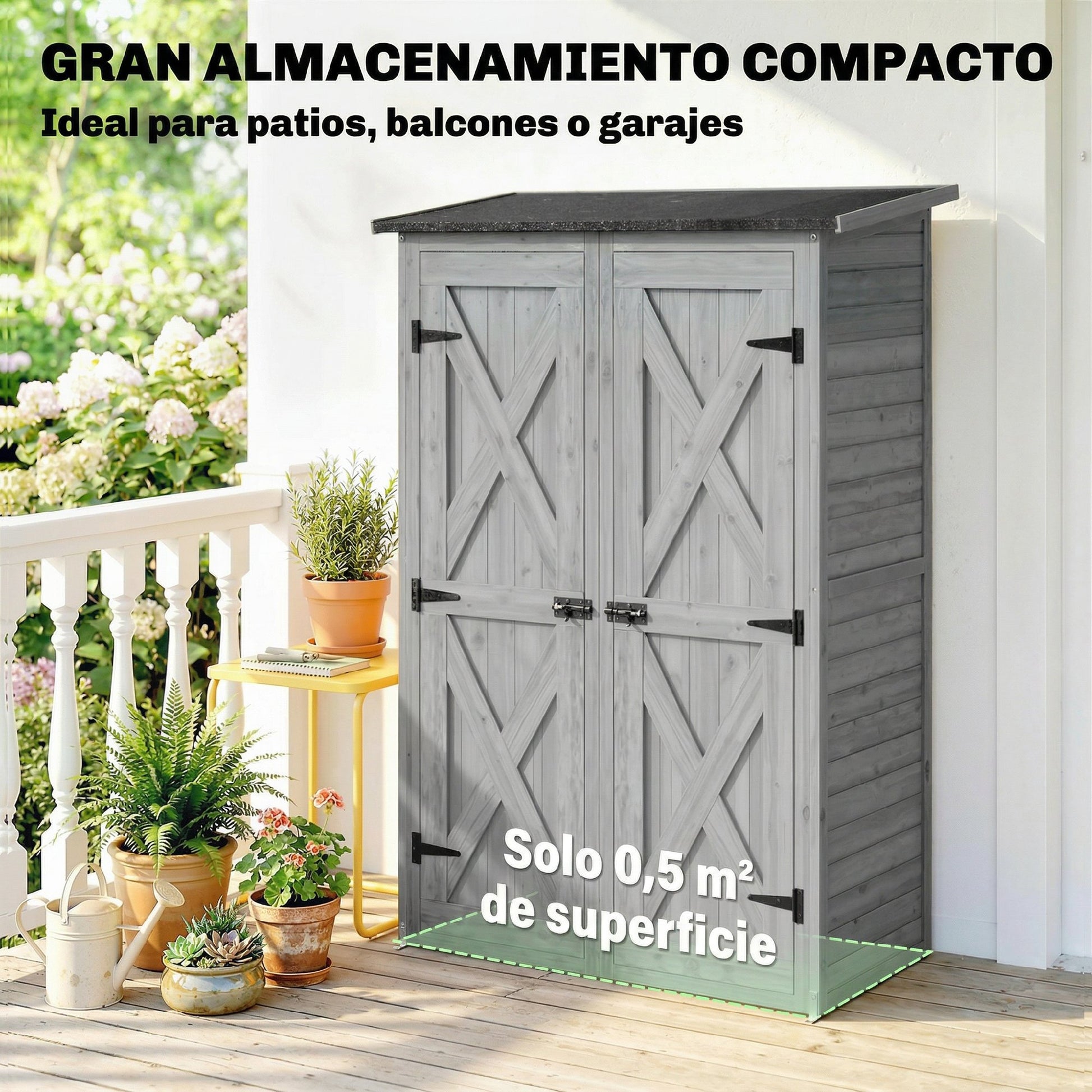 Outsunny Caseta De Jardín De Madera 115x53x156 Cm Con 2 Estantes Y 2 Puertas_3