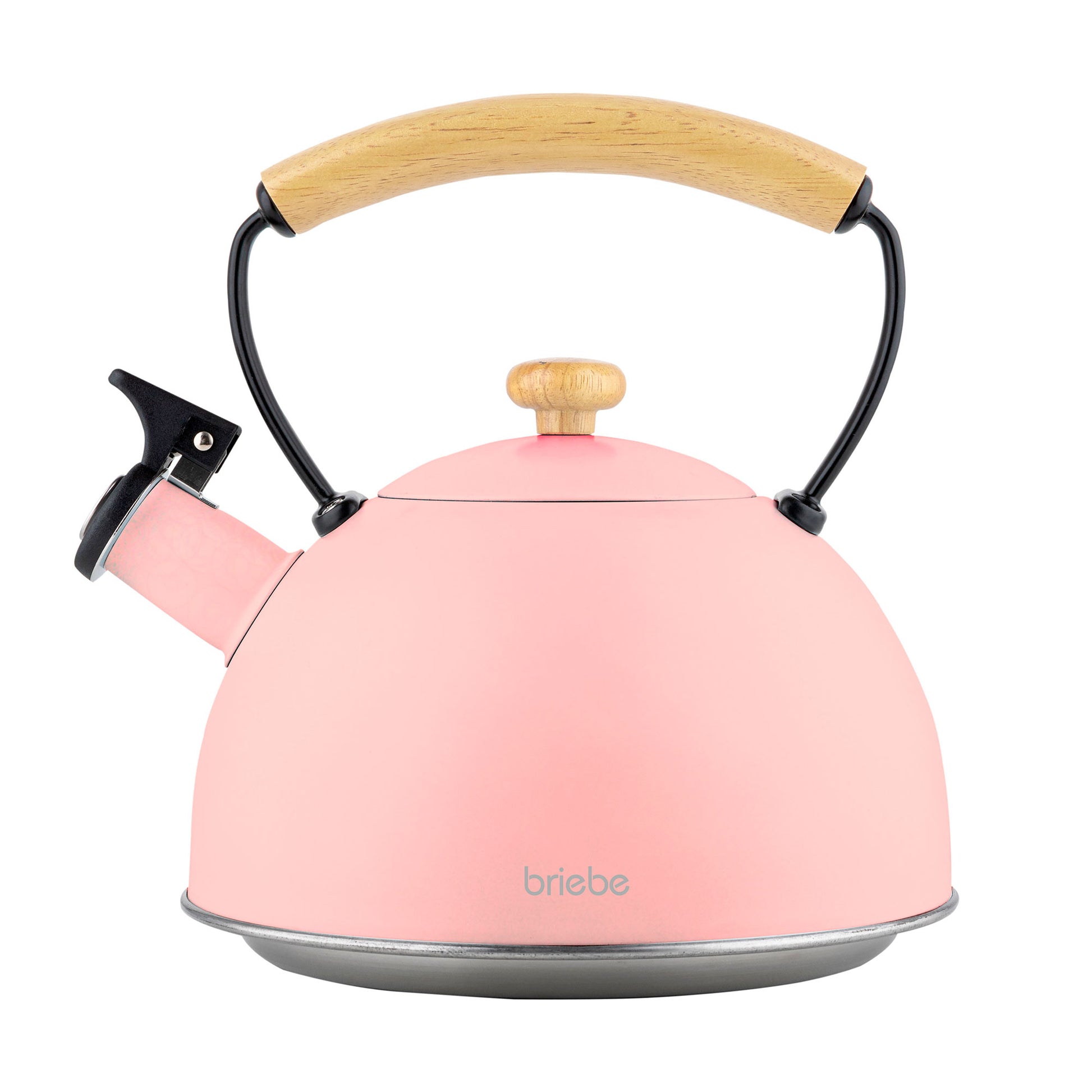 Briebe Tetera Con Silbato, Hervidor De Agua 2,3l, Inducción, Acero Inox, Vintage, Mango Madera, Pastel, Rosa_0
