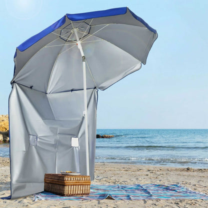 Outsunny Sombrilla De Playa Con Panel Lateral Ø191x211 Cm Techo Inclinable Azul_1