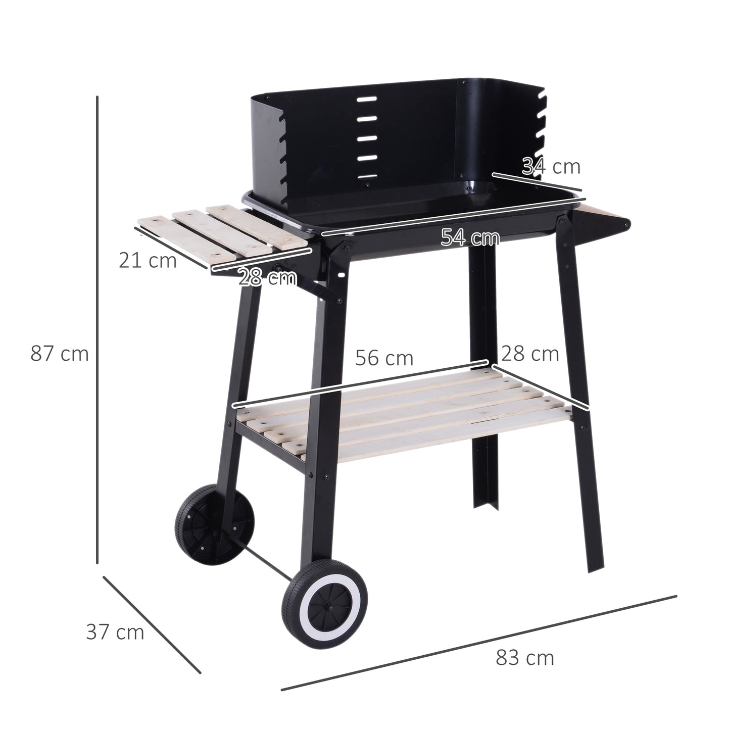 Outsunny Barbacoa Carbón Altura Parrillas Ajustable Estantes Ruedas 83x46x87 Cm_2