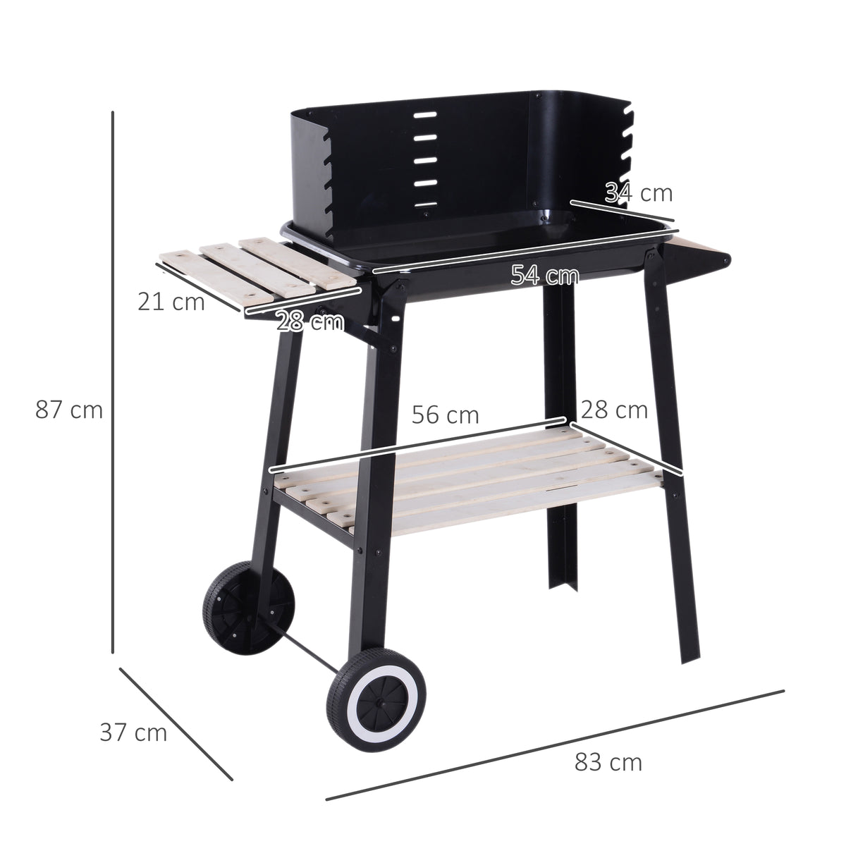 Outsunny Barbacoa Carbón Altura Parrillas Ajustable Estantes Ruedas 83x46x87 Cm_2