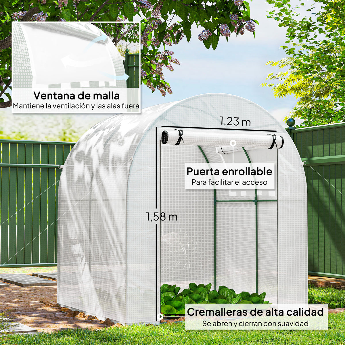 Outsunny Invernadero De Jardín 180x180x200 Cm Puerta Enrollable Ventana De Malla_5