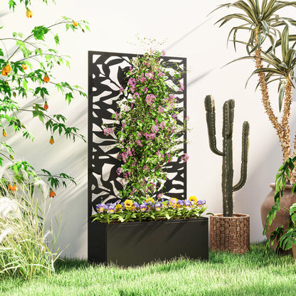 Outsunny Jardinera Exterior Grande De Metal Con Pantalla De Privacidad Negro_1