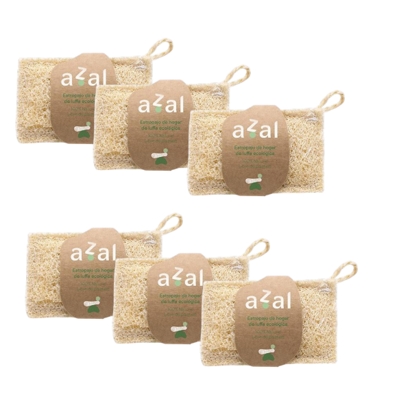 Pack 6x Estropajo de luffa con asa ergonómico Azal 12 x 7 cm
