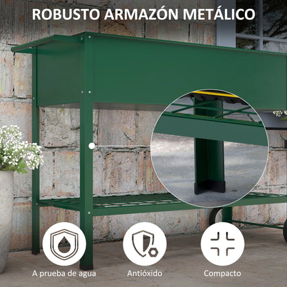 Outsunny Mesa De Cultivo 109x44x80 Cm Con 2 Ruedas Estante Y Asa Verde_5