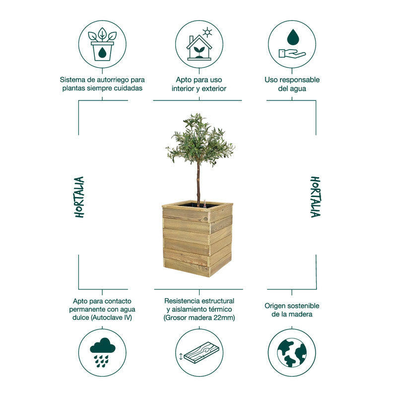 Jardinera Con Autorriego De Madera Nidum Basic Interior Y Exterior Hortalia 50x50x60 Cm_4