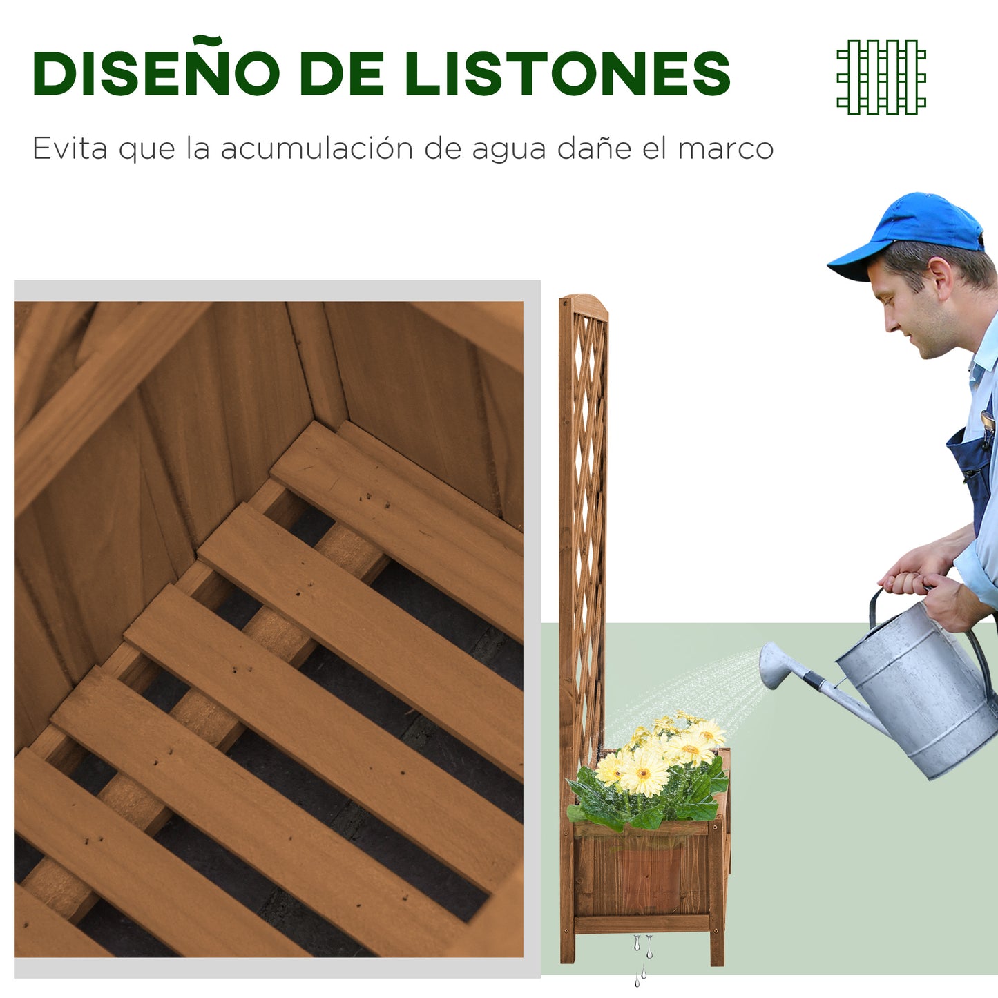 Outsunny Jardinera Con Enrejado Para Trepadora Cultivos Plantas 60x30x122,5 Cm_5