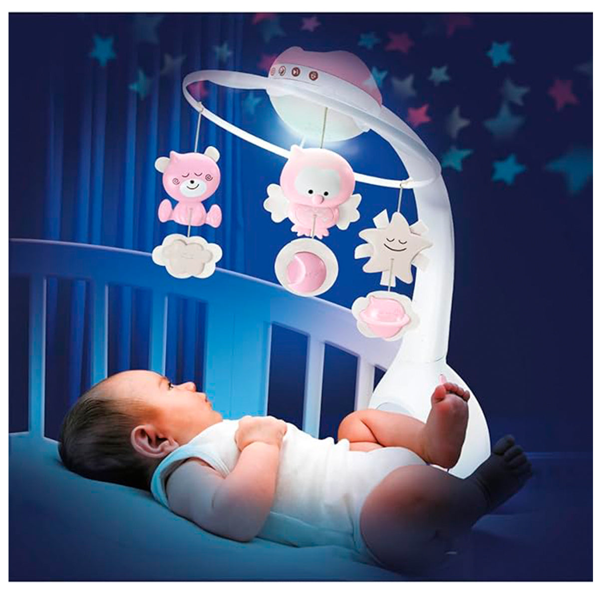 Infantino Proyector Musical Móvil 3-en-1, Luz Nocturna Y Proyector Cuna, 6 Melodías, 4 Sonidos Naturaleza, Rosa_1
