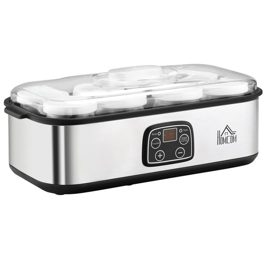 Yogurtera Homcom Pc, Pp, Acero Inoxidable Y Vidrio Plata 36x18,8x14 Cm_0