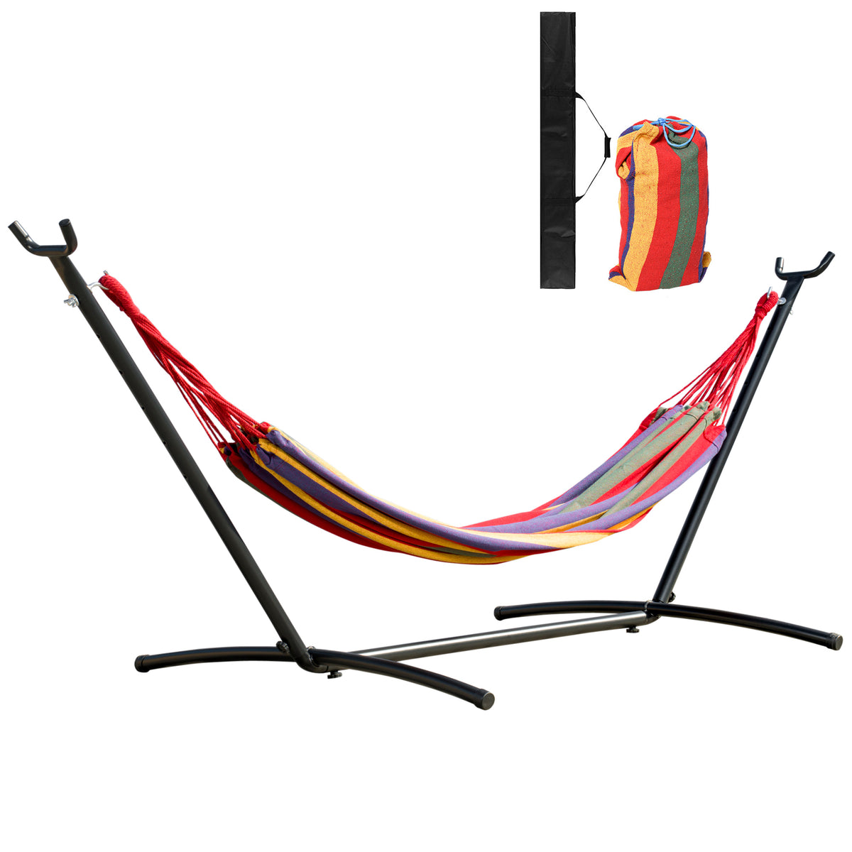 Outsunny Hamaca Con Soporte De Acero Con Altura Ajustable 200x150 Cm Multicolor_0