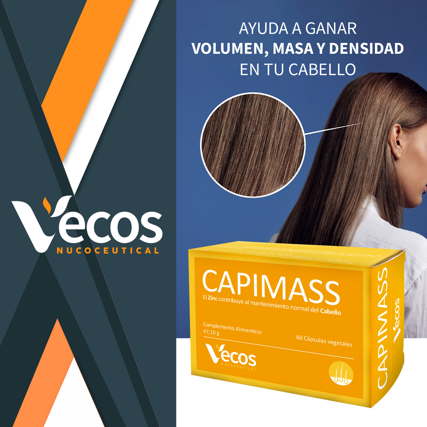 Capimass Vecos 60 Cápsulas | Volumen Y Densidad De Cabello | Zinc + Taurina + Té Verde_1