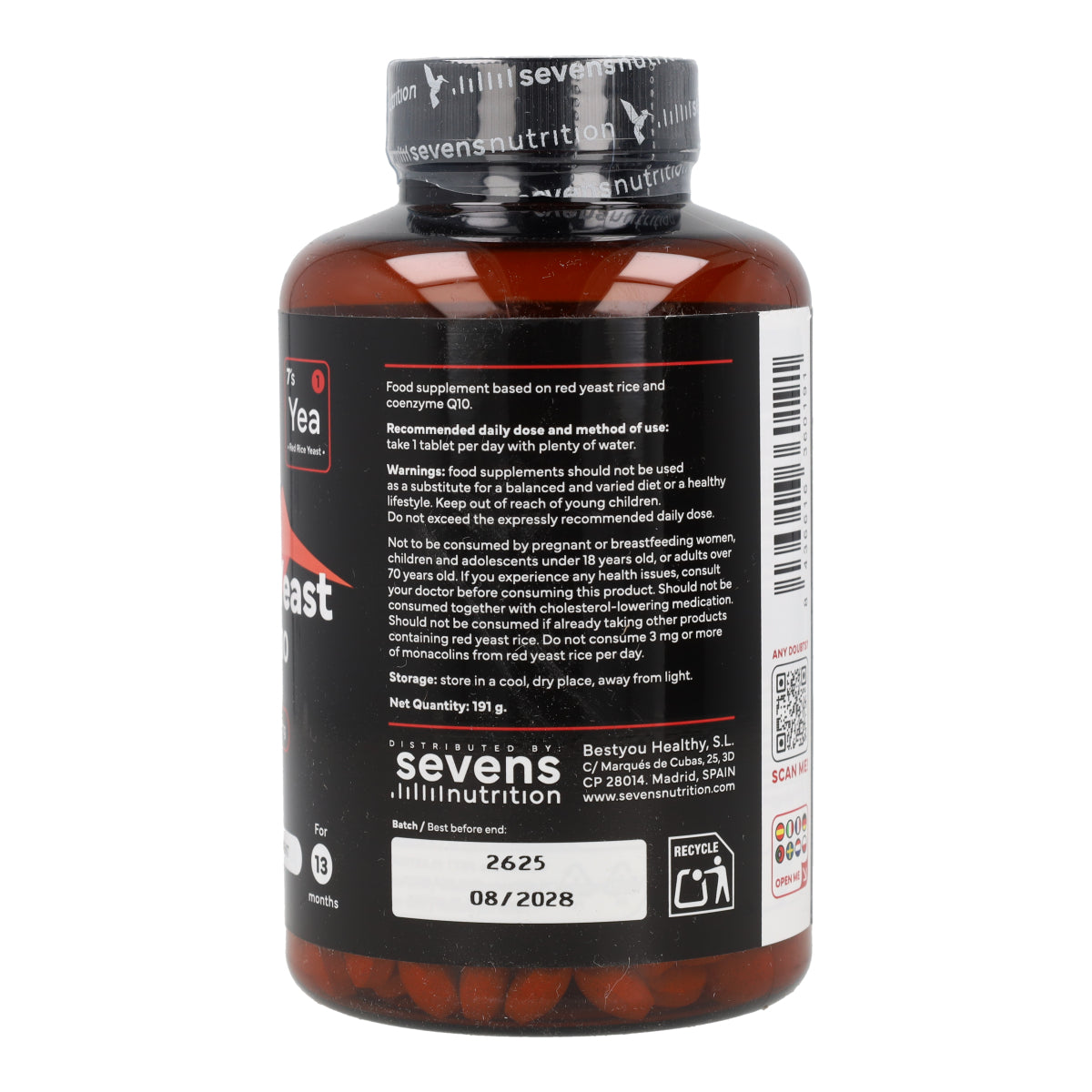 Levadura de Arroz Rojo con Monacolina K y CoQ10 Sevens Nutrition 400 cápsulas