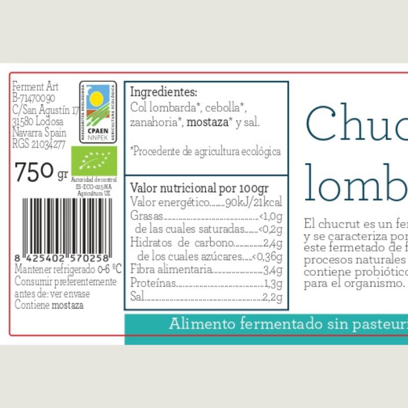 Chucrut Lombarda Eco Sin Pasteurizar Ferment Art 750 Gr_1
