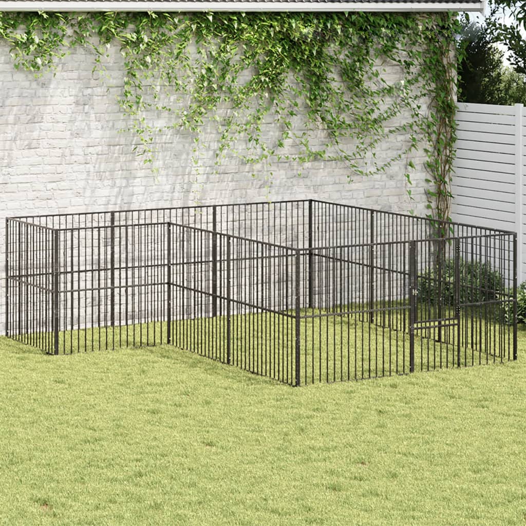 Corralito Para Perros Con 12 Paneles Acero Galvanizado Negro_1