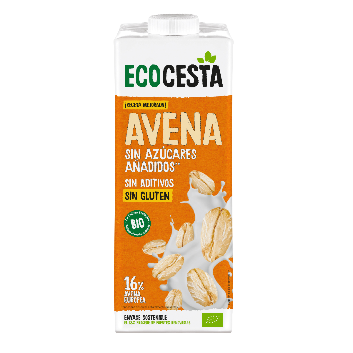 Bebida Vegetal De Avena Sin gluten y Sin azúcares añadidos Bio, 1L Ecocesta