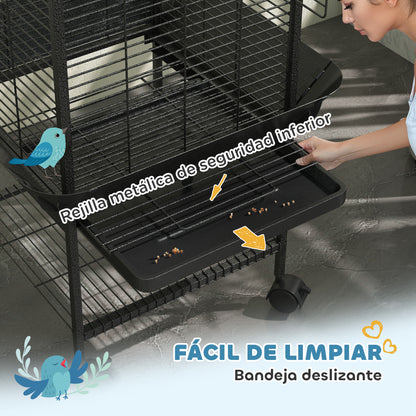 Pawhut Jaula Para Pájaros Con Ruedas Estante 62,5x62,5x146 Cm Gris Oscuro_5