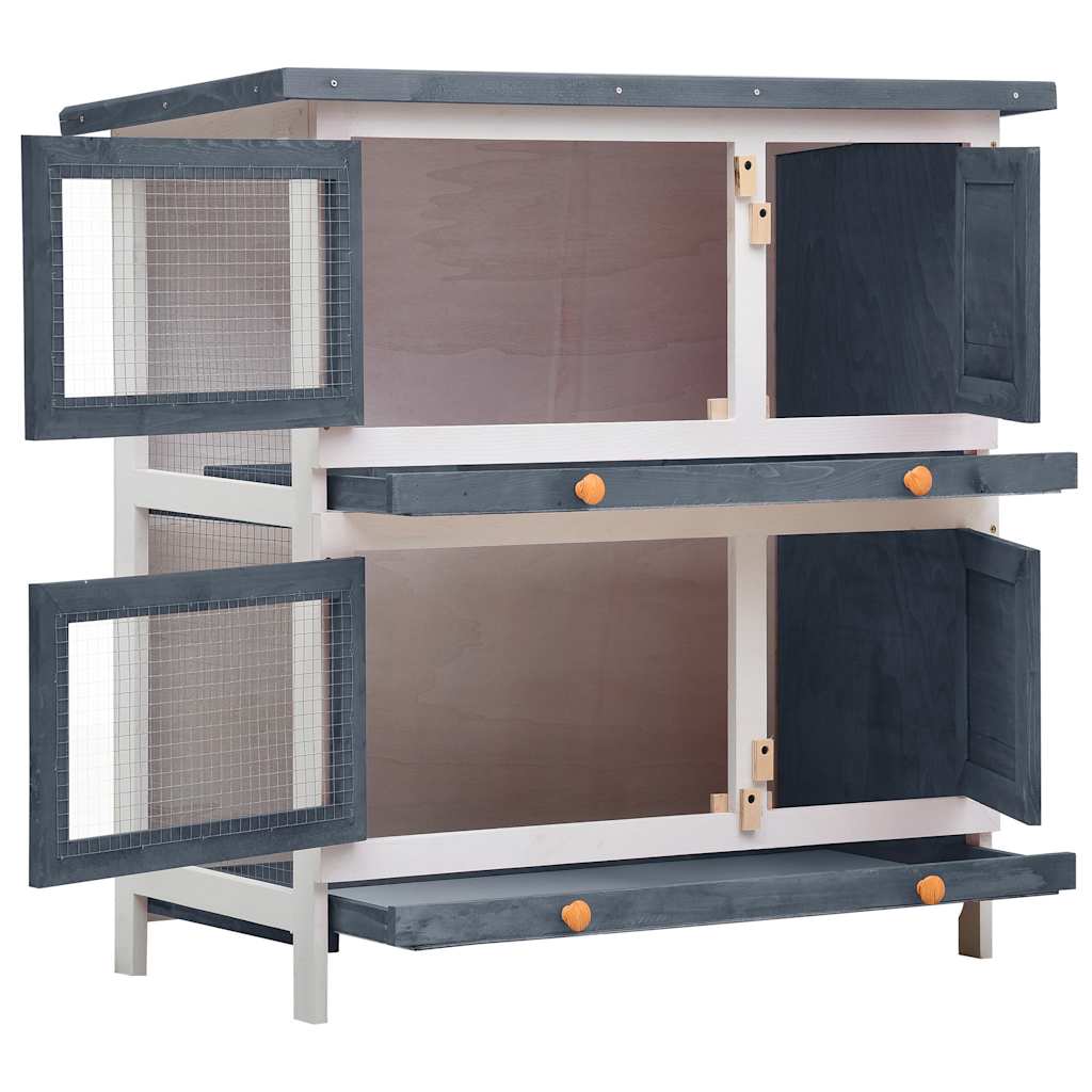 Jaula Conejera Con 4 Puertas Madera Gris_2