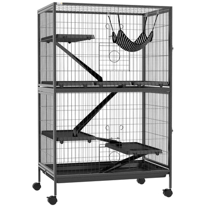 Pawhut Jaula Para Animales Pequeños De 4 Niveles Con Ruedas 80x52x128 Cm Gris_0