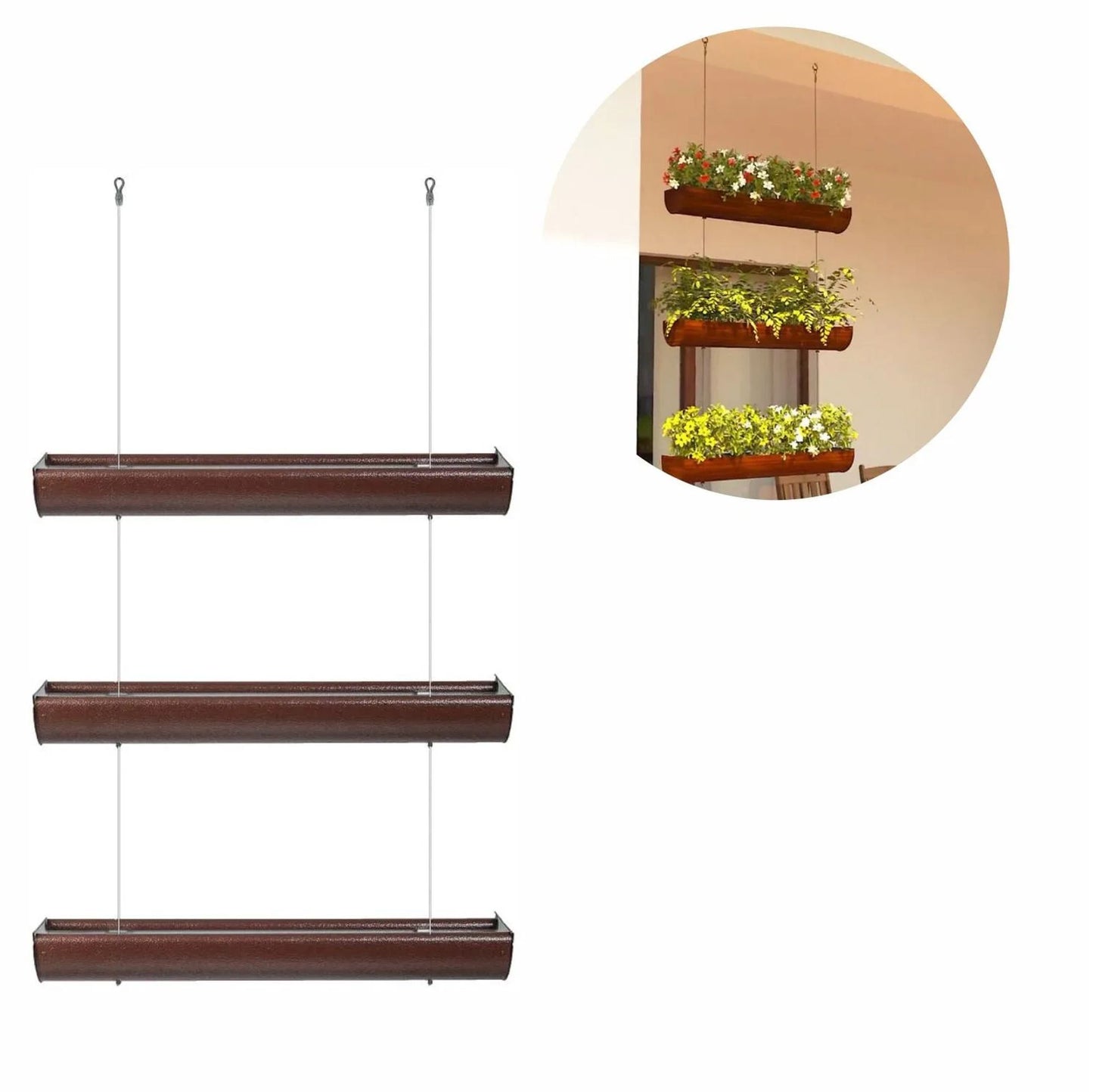 Juego De 3 Cajas De Flores, Colgantes, Longitud 75 Cm Bronce_0