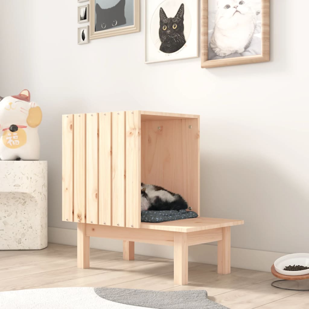 Casa Para Gatos De Madera Maciza De Pino 60x36x60 Cm_1