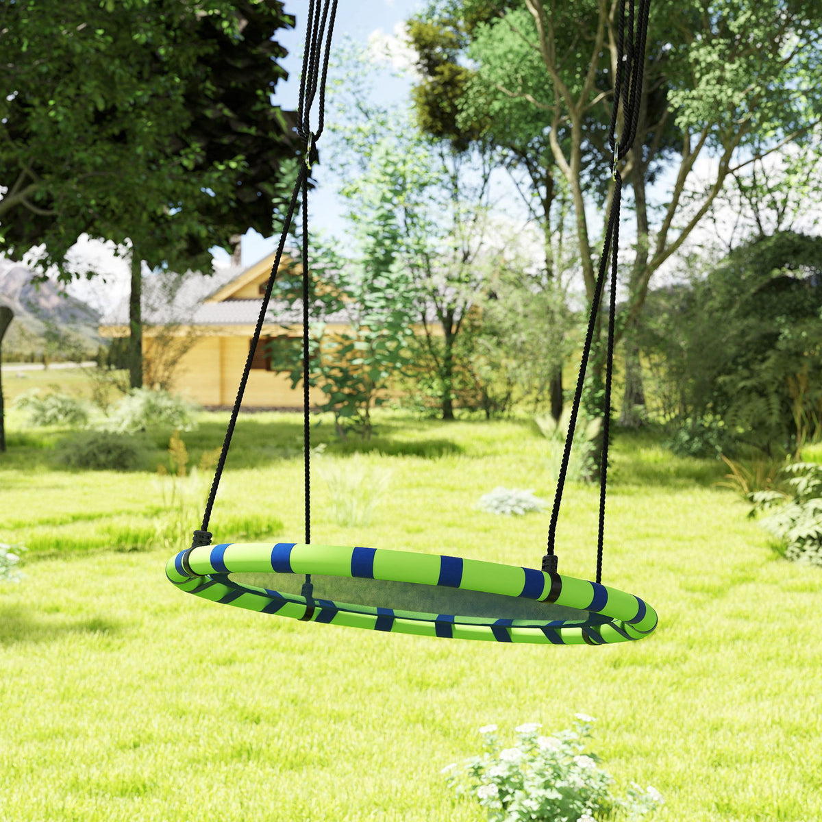 Aiyaplay Columpio Para Niños Redondo Ajustable Ø100x180 Cm Azul Y Verde_1