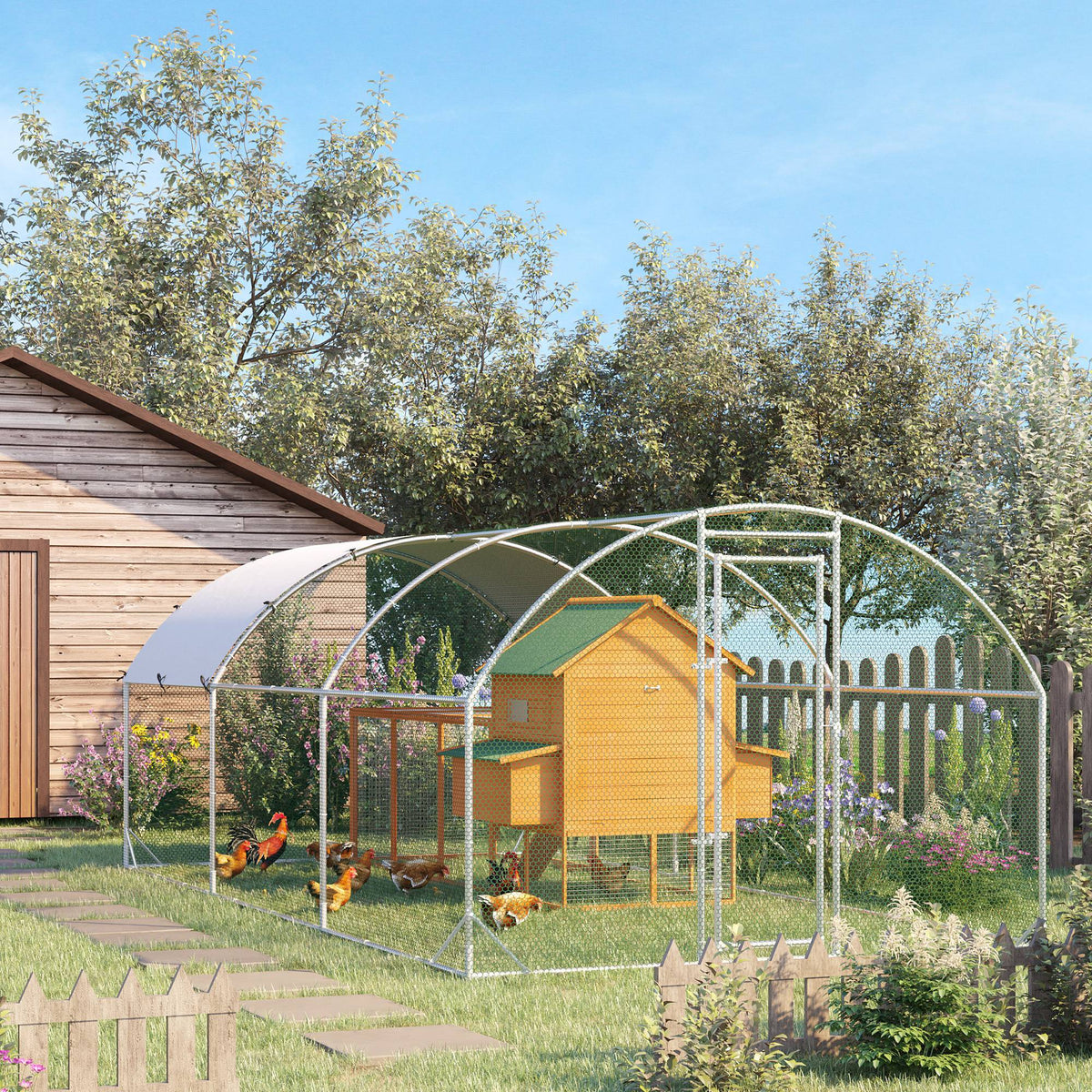 Pawhut Gallinero Para Exterior 5,7x2,8x1,97 M Para 12-18 Gallinas De Acero Galvanizado_4