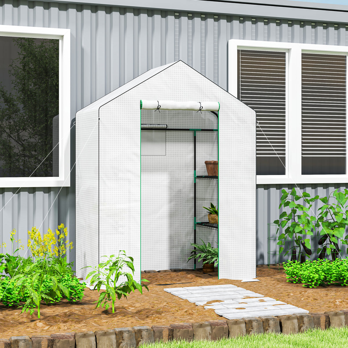 Outsunny Invernadero De Exterior Con 6 Estantes Puerta Enrollable 143x74x190 Cm_1