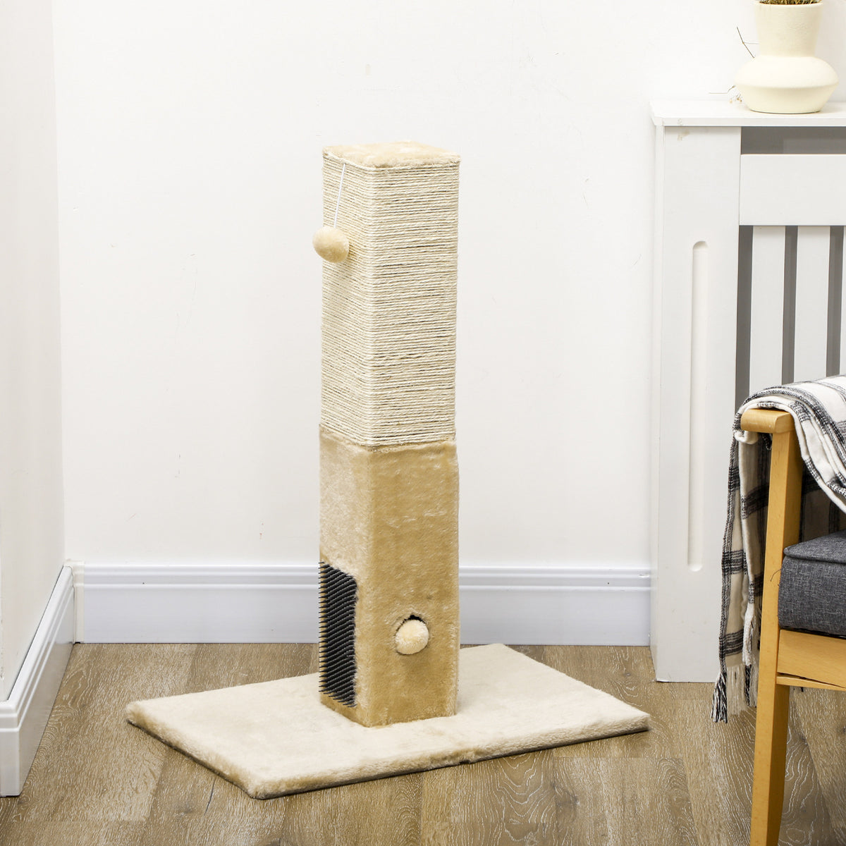 Pawhut Poste Rascador Para Gatos 79 Cm Con Bola Colgante 59,5x39x79 Cm Beige_1