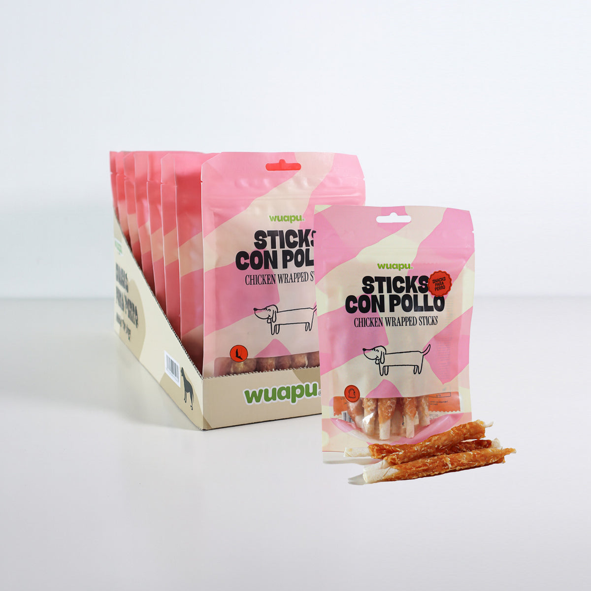 Snack Para Perro En Stick Vacuno Con Pollo Desecado Wuapu 12x100gr_3