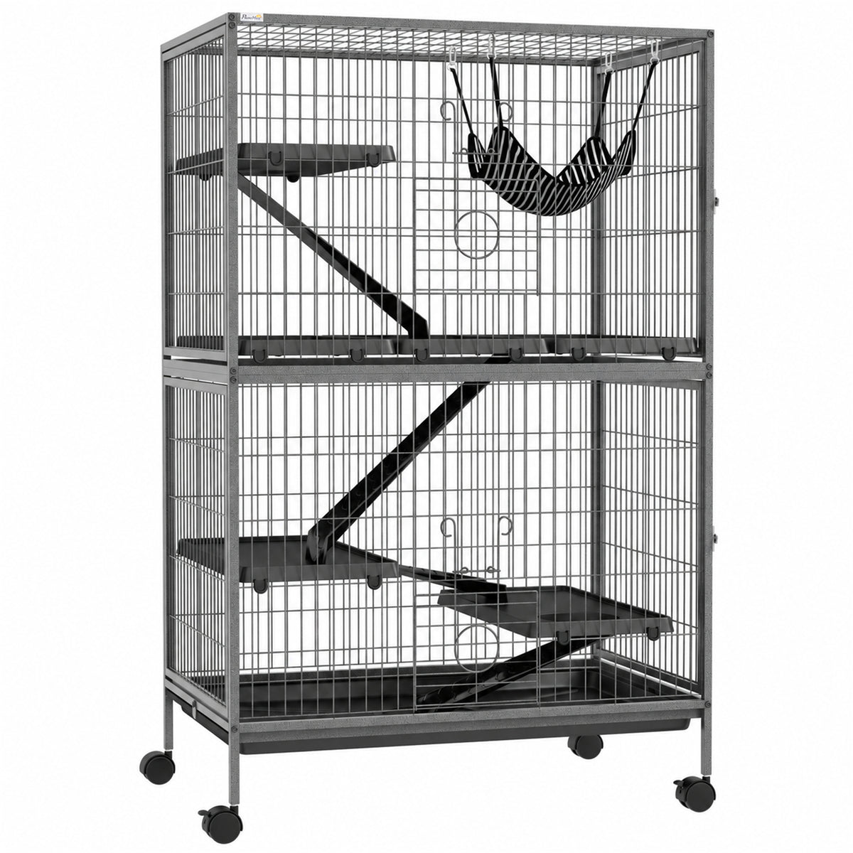 Pawhut Jaula Para Animales Pequeños De 4 Niveles Con Ruedas 80x52x128 Cm Gris_0