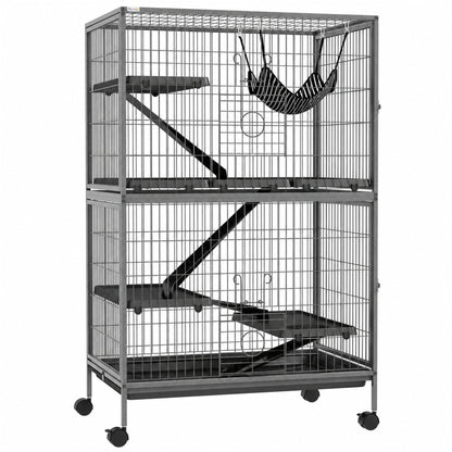 Pawhut Jaula Para Animales Pequeños De 4 Niveles Con Ruedas 80x52x128 Cm Gris_0