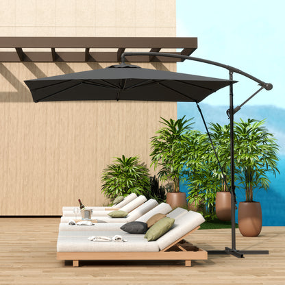 Outsunny Parasol Excéntrico 247x247 Cm Con Base Cruzada Manivela Gris Oscuro_1