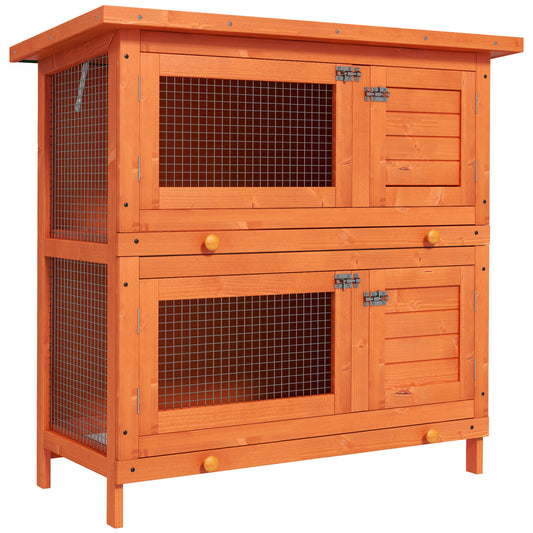 Conejera De Madera Exterior Techo Abrible Pawhut 90x45x90 Cm Natural_0